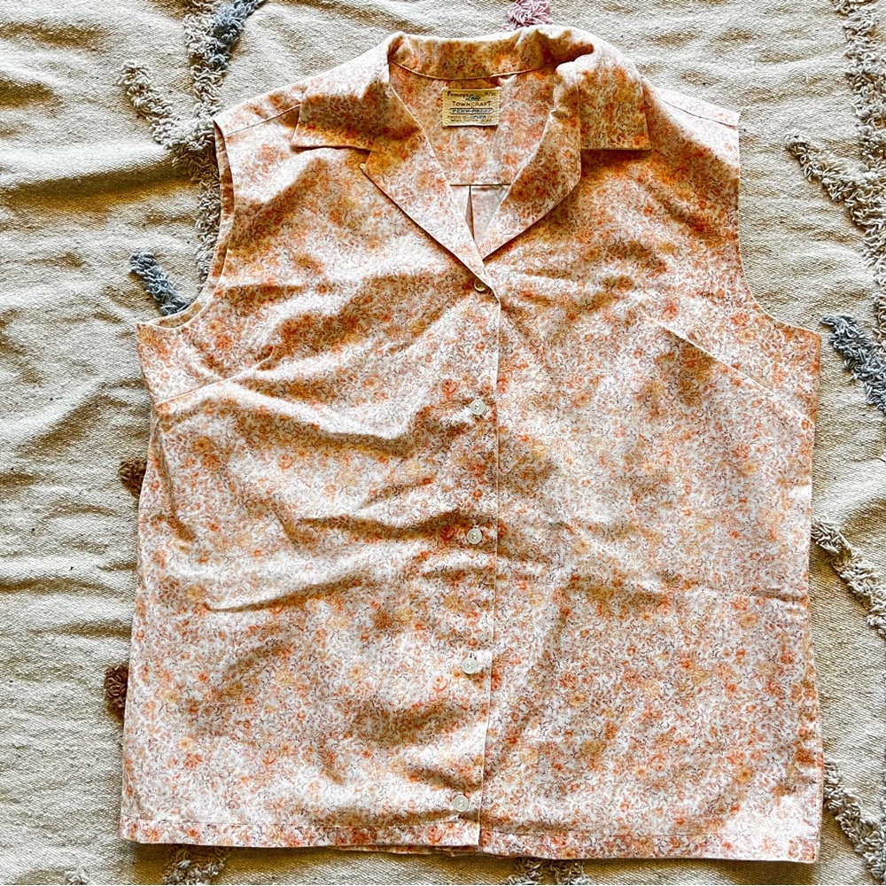 Vintage Rockabilly 60s Penney’s Towncraft Floral Sleeveless Button-Up blouse 14